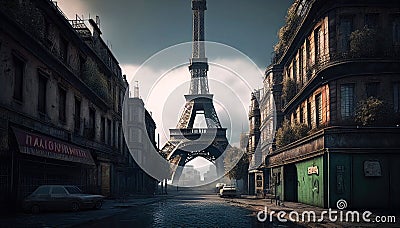 An Eerie Illustration Depicting the Aftermath of a Catastrophic Event that Left Paris in Ruins, Wreckage and Desolation. Stock Photo