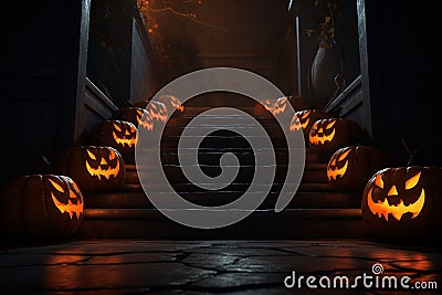 Eerie JackoLantern Steps Shadows Shadows cast on Stock Photo