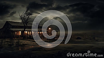 Eerie Restaurant In A Dark Landscape Stock Photo