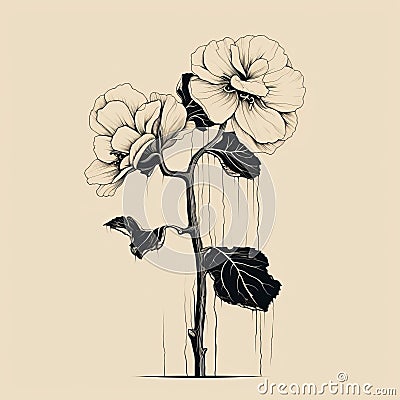 Eerie And Romantic Floral Illustration With Minimalist Sketches Cartoon Illustration