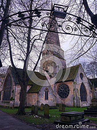 Eerily churchyard spooky Stock Photo