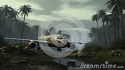 Eerily Realistic Airplane In The Jungle With Xbox 360 Graphics Stock Photo