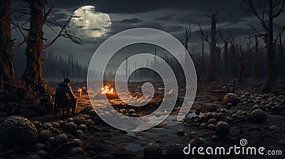 Eerily Realistic Campfire Scene In Octane Render Cartoon Illustration