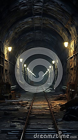 Eerily Realistic 3d Rendering Of Steam Engine Railroad Tunnel Stock Photo