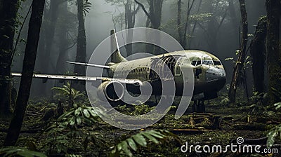 Eerily Realistic Portrait Of An Airplane In A Jungle Stock Photo