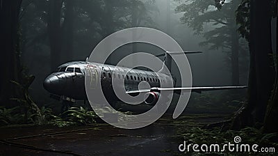 Eerily Realistic Zbrush Art: Airplane Parked In Forest Stock Photo