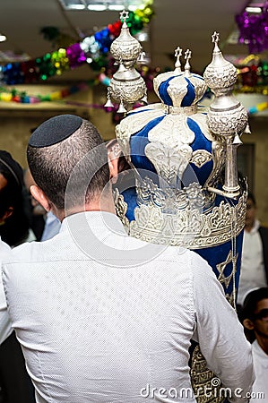 Efer Torah-Bible. At Simchat Torah the last Jewish holiday Sukkot Editorial Stock Photo