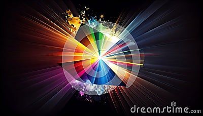 the effect of light passing through a prism, with bright bursts of rainbow-colored light that emanate from the center, Generative Stock Photo