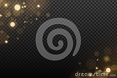 Effect lights bokeh on a transparent background. Golden glares with flying glowing dust. Vector illustration Vector Illustration