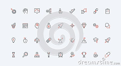 Effective business startup, efficient process and operation, quality line icon set Vector Illustration