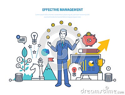 Effective management, planning, organization time and task management, business strategy. Vector Illustration