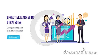 Effective marketing strategy, business planning, teamwork, financial management, market strategy. Vector Illustration