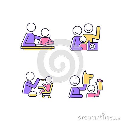 Effective parenting style RGB color icons set Vector Illustration