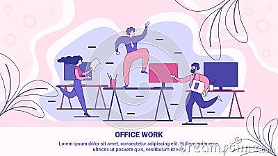 Modern Office Work Flat Vector Poster Template Vector Illustration