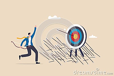 Effectiveness and efficiency to measure success rate, effort or cost to reach goal or target, practice until succeed concept, Vector Illustration