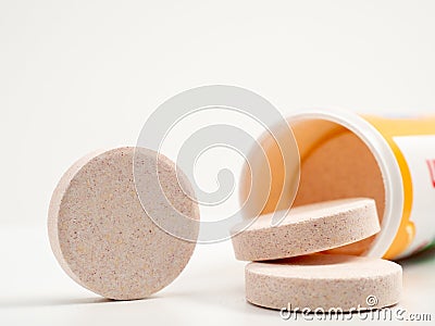 Effervescent multivitamin tablets on a white background. Stock Photo