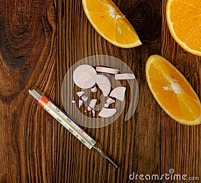 Effervescent Orange Tablets, Fizzy Vitamine Supplement Stock Photo