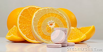 Effervescent Orange Tablets, Fizzy Vitamine Supplement Stock Photo