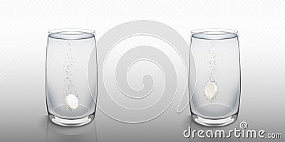 Effervescent soluble tablet in water glass Vector Illustration