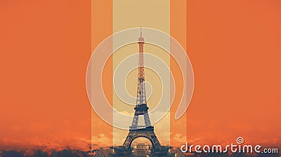 Effet Tower: A Parrot Orange Gradient Collage Of The Iconic Eiffel Tower Stock Photo