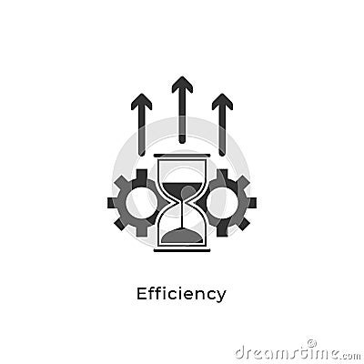 Efficiency icon concept. Hourglass, gear and rise arrow symbol isolated with white background. can be used for website, mobile, ui Vector Illustration