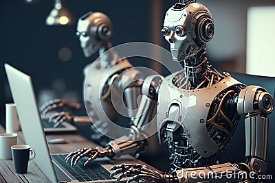 Efficiency at its Finest, A Robotic Process Automation (RPA) Robot Streamlining Business Operations Stock Photo