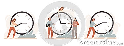 Efficiency work time. Working hours rate, business people work on clocks and time management deadline clock vector Vector Illustration