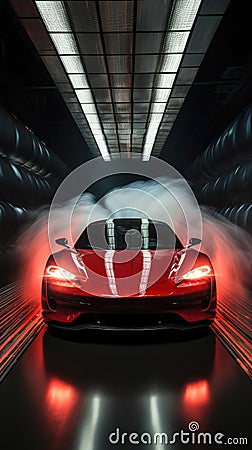 Efficient aerodynamics of a vehicle highlighted through a wind tunnel test Stock Photo