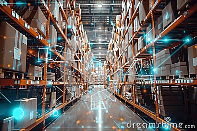Efficient automated warehouse system optimizing supply chain and logistics management processes Stock Photo