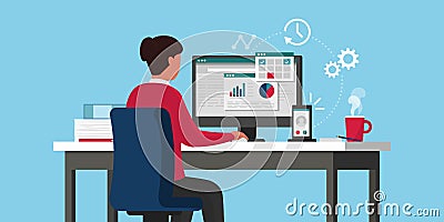 Efficient businesswoman working online Vector Illustration