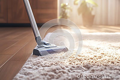 Efficient cleaning Cordless vacuum turbo brush leaves clean carpet stripe Stock Photo