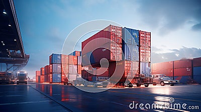 Efficient Container Stacking and Loading Unloading in Warehouse Stock Photo