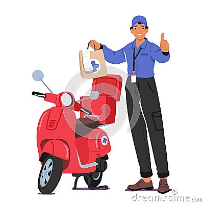 Efficient Courier Service Delivers Online Store Pharmacy Orders Promptly, Ensuring Timely Access To Medications Vector Illustration