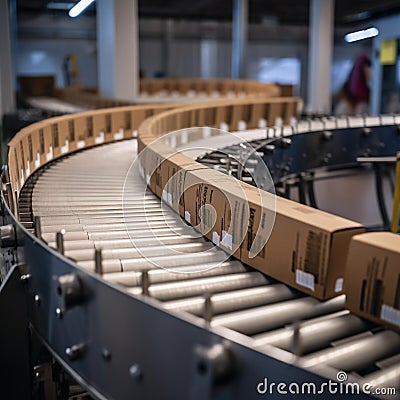 Efficient Factory Operations: Conveyor Belt in Action Stock Photo