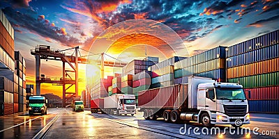 Efficient Freight Logistics Hub Optimized Shipping and Distribution Operations at a Modern Container Terminal Stock Photo