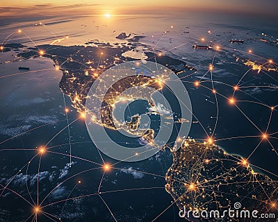 Efficient global trade network mapping key shipping routes for supply chain optimization Stock Photo