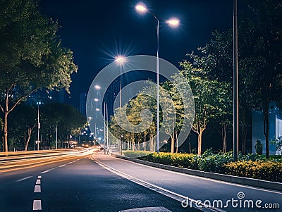 Efficient Public Lighting Network Optimizing Urban Infrastructure at Night Stock Photo