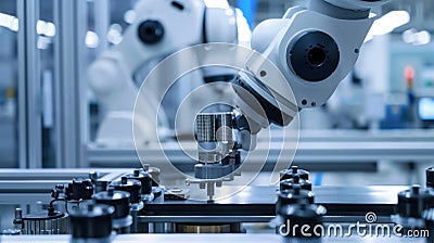 Efficient robotic arm at work in factory. Advancement in automation. AI Image Stock Photo