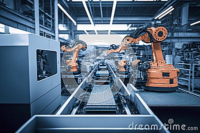 Efficient Robotics Revolutionizing Manufacturing: Robots Streamline Production in the Modern Factory, ai generative Stock Photo
