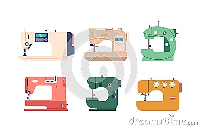 Efficient And Versatile Sewing Machines, Valuable Tools For Creating Garments And Textiles. It Enables Precise Stitching Vector Illustration