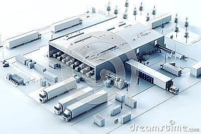 Efficient Warehouse Design, Optimizing Logistics and Workflow for Maximum Throughput and Minimal Delays in a Modern Stock Photo