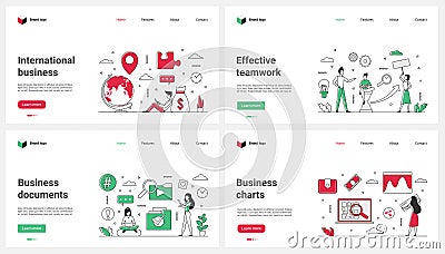 Efficient work of international company and document management, teamwork and tiny people Vector Illustration