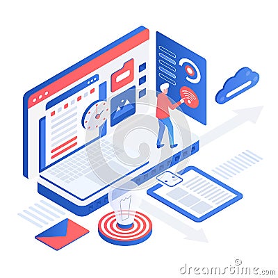 Efficient workspace isometric vector illustration Vector Illustration