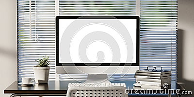 Efficient Workspace with Natural Light and Minimalist Design 3D Render. Stock Photo