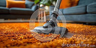 Efficiently Maintaining and Cleansing Carpets Using a Carpet Cleaner. Concept Carpet Cleaner Usage, Stock Photo