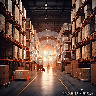 Efficiently Organized Warehouse Interior Showcasing Orderliness. Generative AI Stock Photo