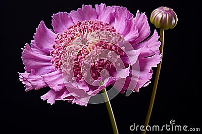 Efflorescent Purple scabious flower. Generate ai Stock Photo