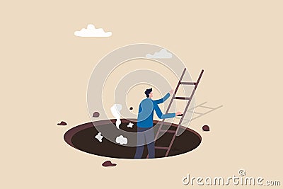 Effort and brave to solve business problem, get out of crisis or escape from trouble situation, reaching goal or solution concept Vector Illustration