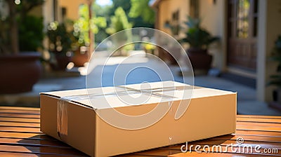 Effortless Receiving, Package near the Front Doorstep of a House, Generative AI Stock Photo