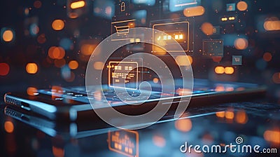 Effortless and secure mobile payment options displayed through icons hovering above a smartphone. Stock Photo